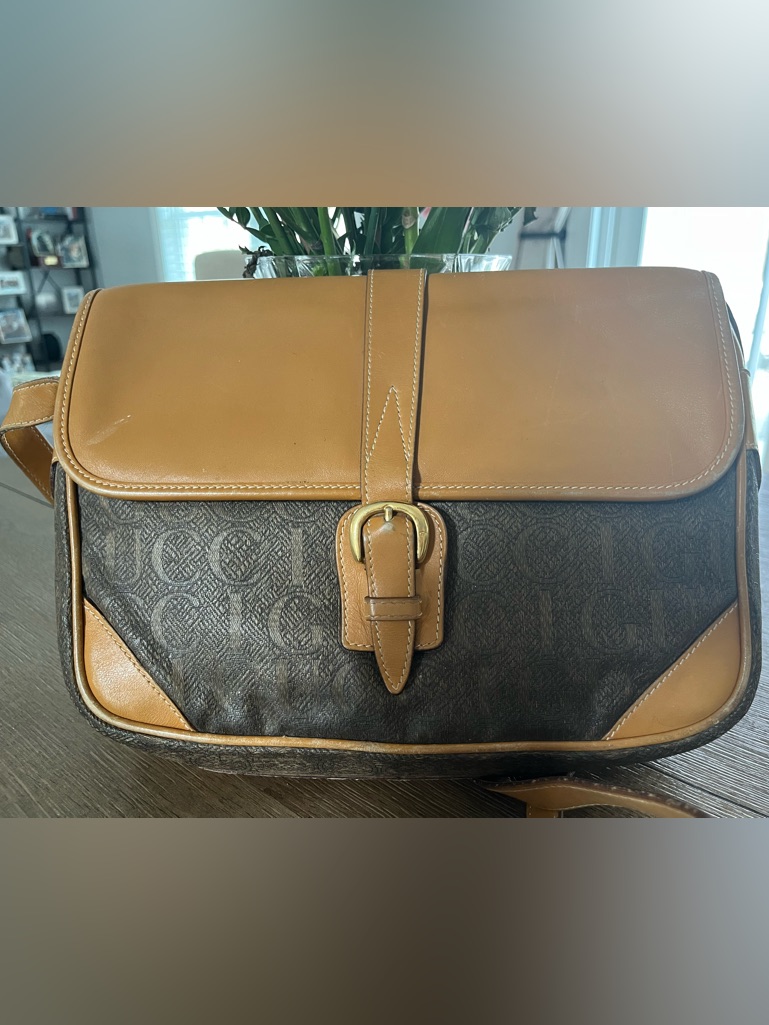 Gucci Vintage Tan And Brown Monogram Crossbody Bag